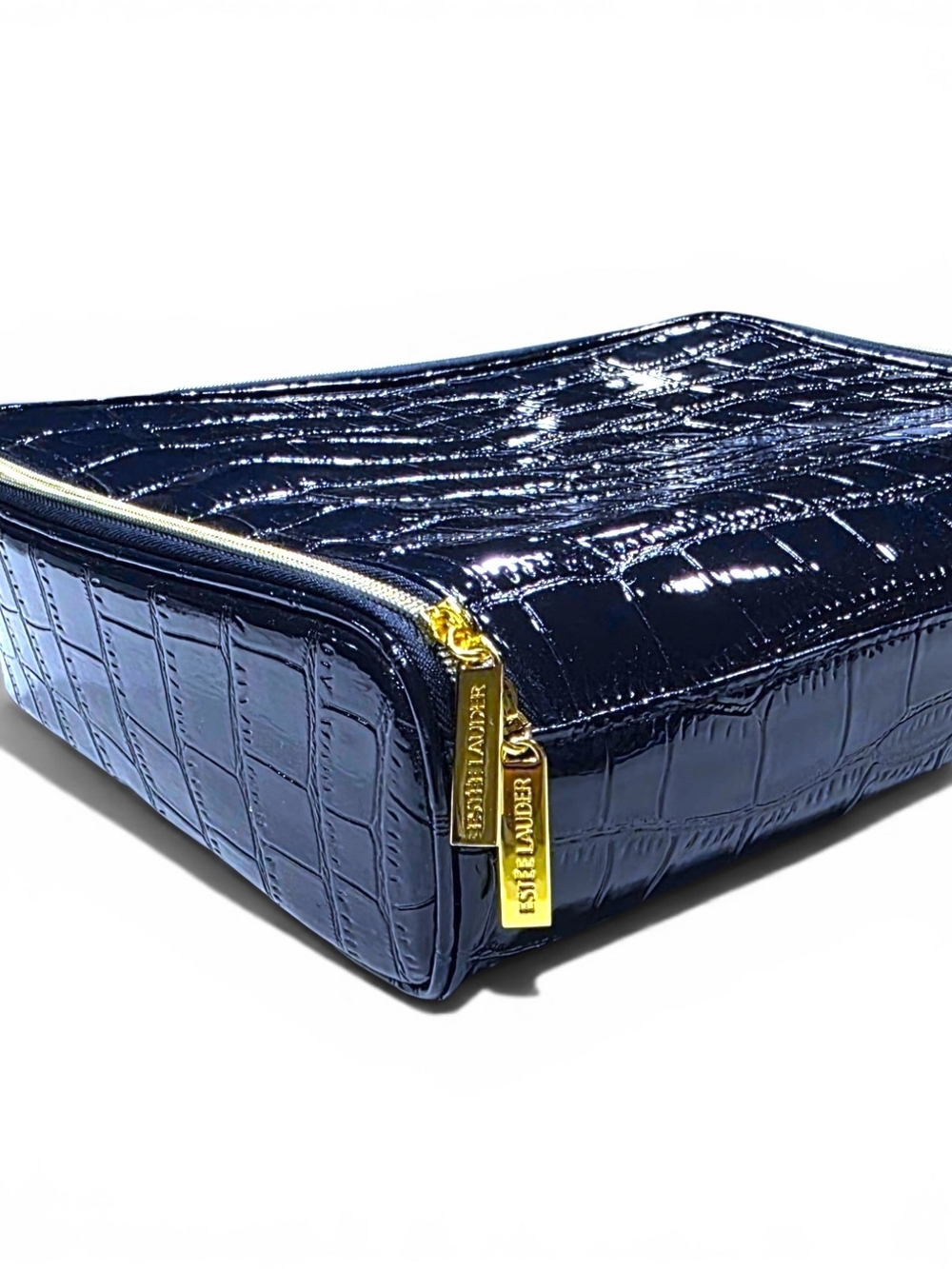 Estée Lauder Navy Blue Crocodile Embossed Makeup Train Case | Gold Zipper. - Picture 7 of 7